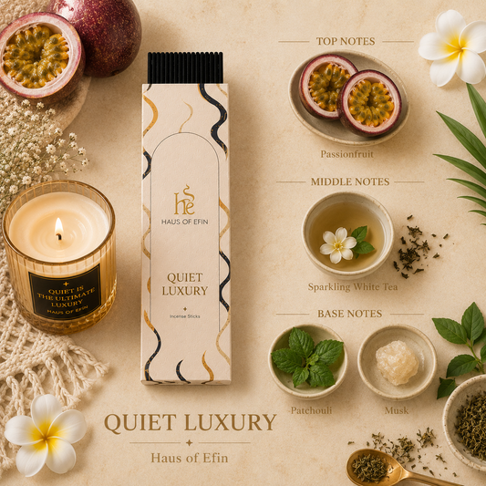 Quiet Luxury - Passionfruit Sparkling White Tea Patchouli Musk Incense Sticks