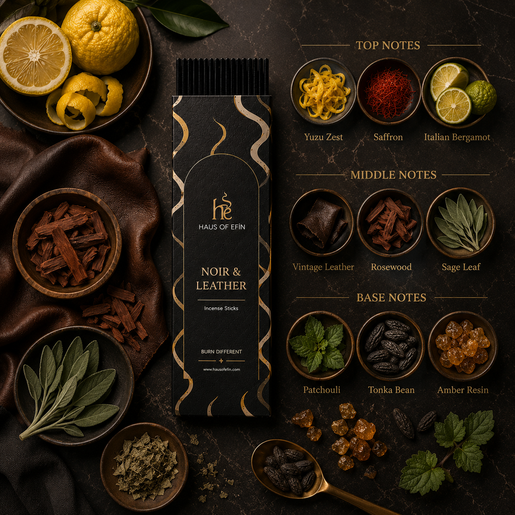 Noir & Leather – Rosewood Saffron Patchouli Incense Sticks