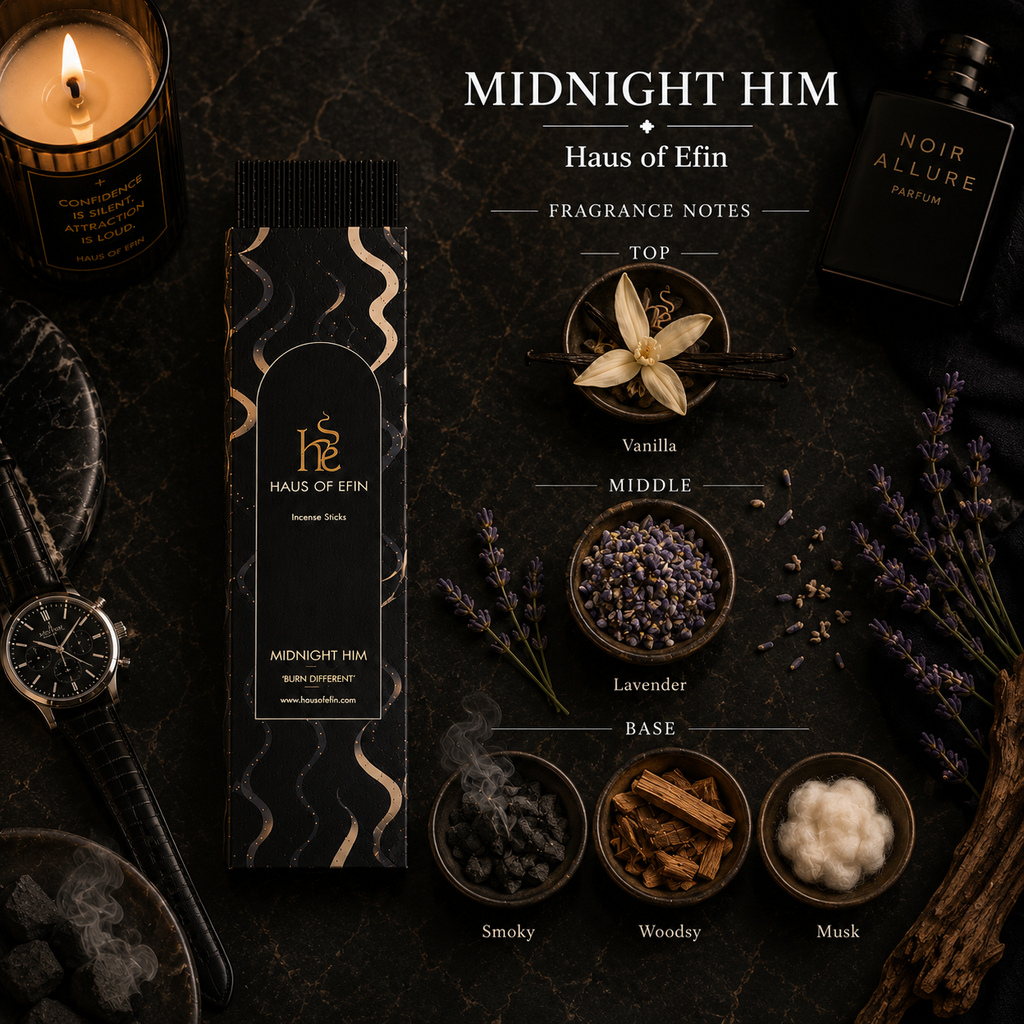Midnight Him- Vanilla Lavender Smoky Woodsy Musk Incense Sticks