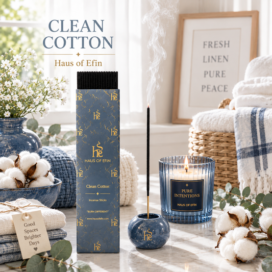 Clean Cotton – Fresh Linen Hand-Dipped Charcoal Incense Sticks, 30 Sticks