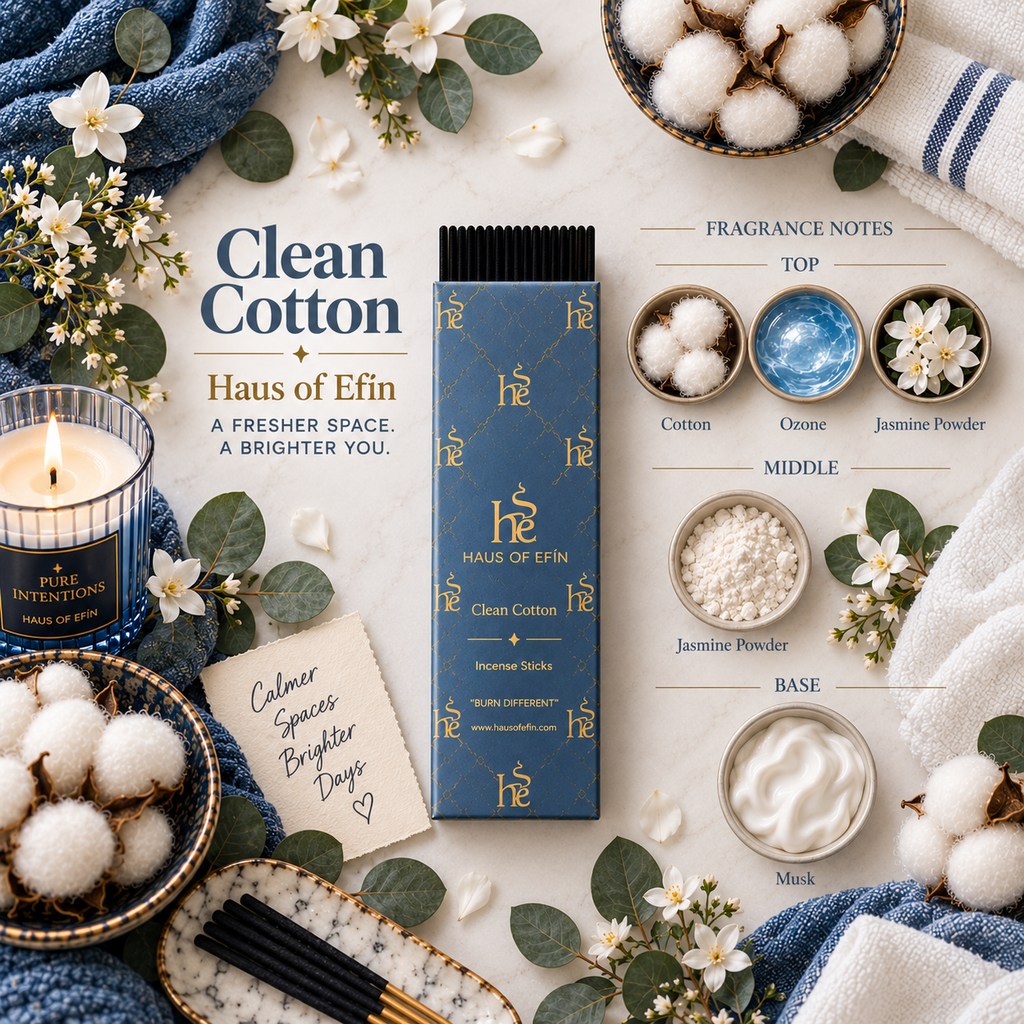Clean Cotton – Fresh Linen Hand-Dipped Charcoal Incense Sticks, 30 Sticks