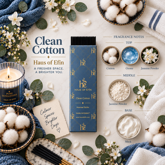 Clean Cotton – Fresh Linen Hand-Dipped Charcoal Incense Sticks, 30 Sticks