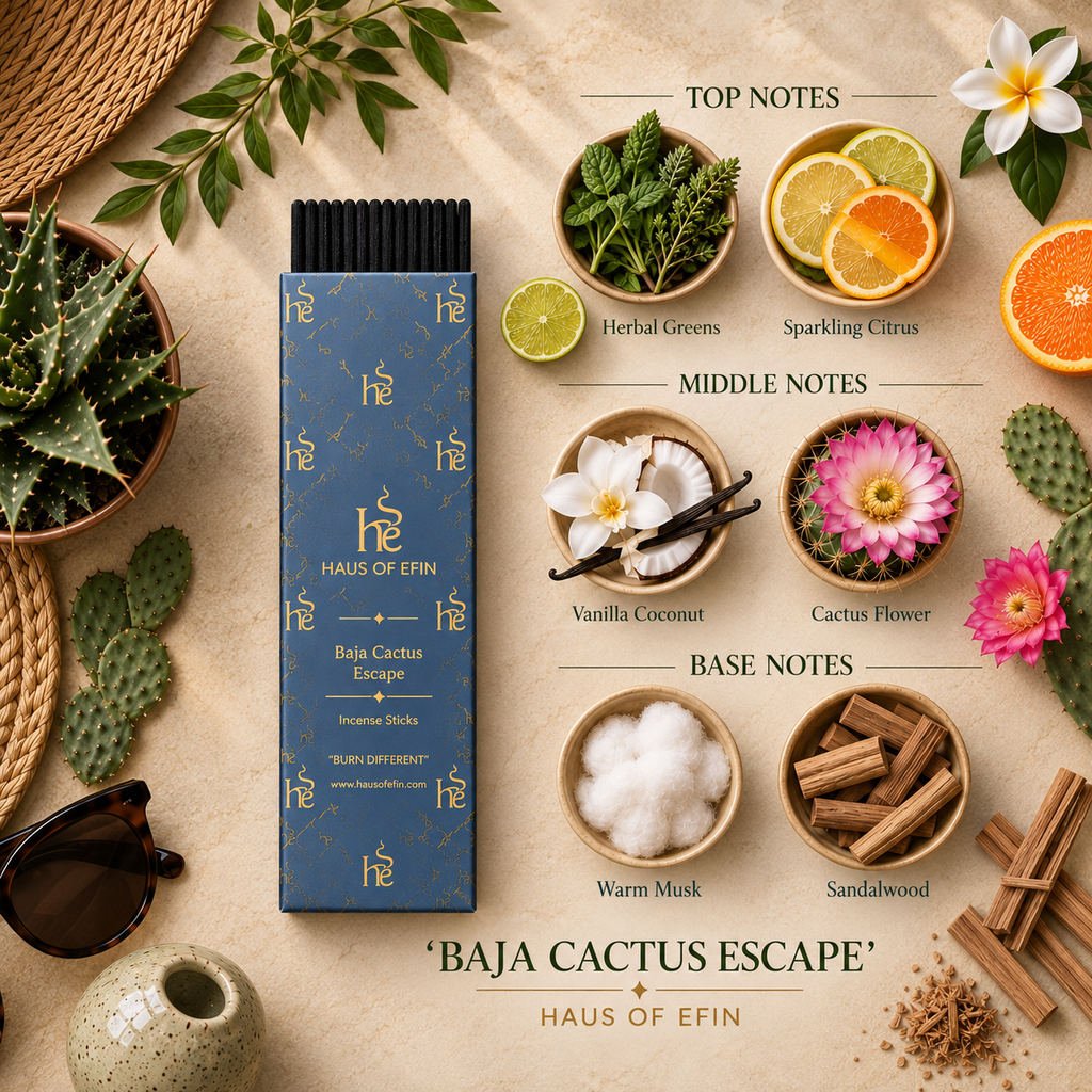 Baja Cactus Escape Hand-Dipped Charcoal Incense Sticks, 30 Sticks