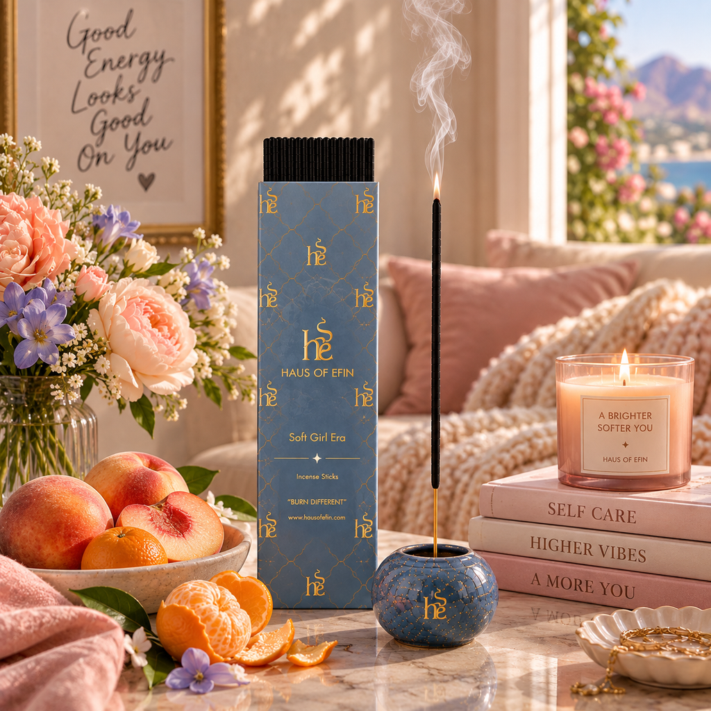 Soft Girl Era – Clementine Peach Floral Hand-Dipped Charcoal Incense Sticks, 30 Sticks