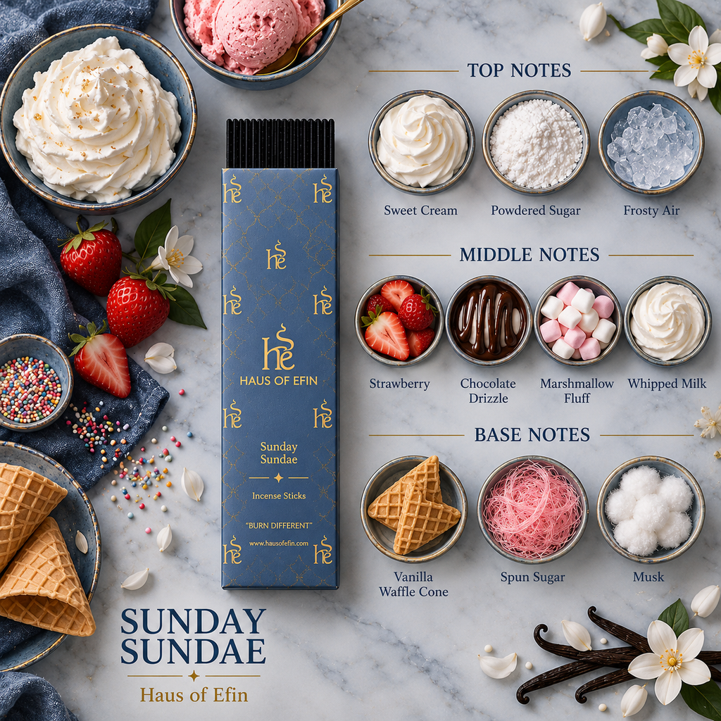 Sunday Sundae- Vanilla Waffle Cone Hand-Dipped Charcoal Incense Sticks, 30 Sticks
