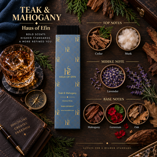 Teak & Mahogany – Cedar Lavender Oak Hand-Dipped Charcoal Incense Sticks, 30 Sticks