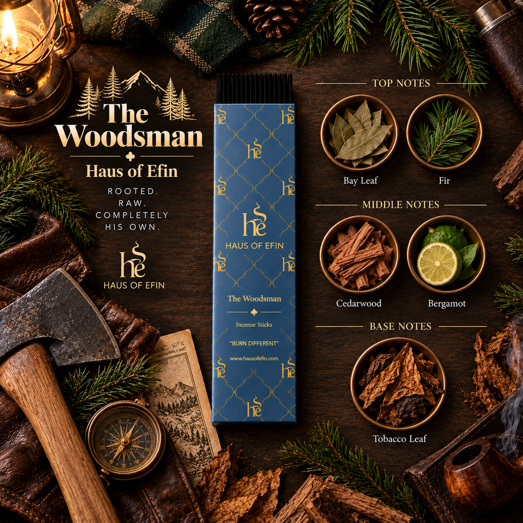 The Woodsman – Tobacco Bay Leaf Cedarwood Hand-Dipped Charcoal Incense Sticks, 30 Sticks